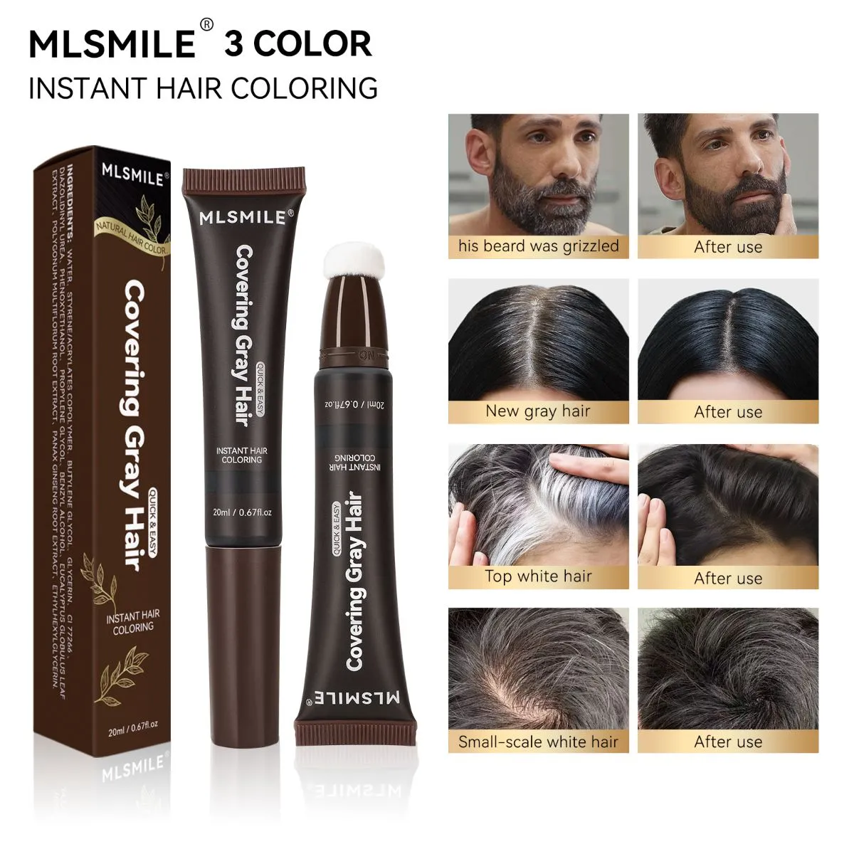 Twist-Up Root Touch-Up Pen – Disposable Liquid Hair Color Stick for Instant Gray Coverage, Natural-Looking Water-Resistant Hairline & Temple Concealer, Plant-Based Travel-Friendly